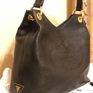 PRADA black leather Vitella Danio embossed tote